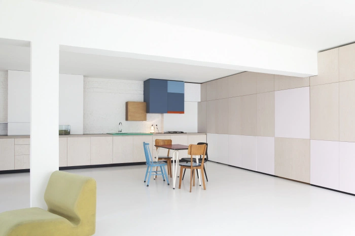 imagen general del proyecto Auwegemvaart, sala, cocina, escritorio...