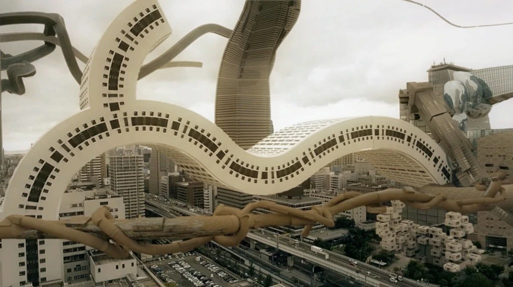 La mezcla de imágenes reales de osaka con imaginación