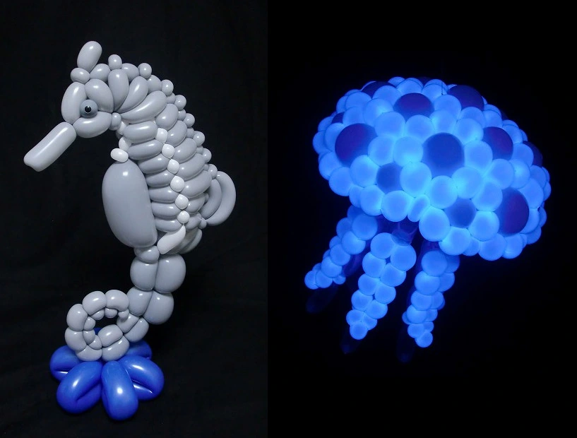 caballito de mar realizado con globos por masayoshi matsumoto