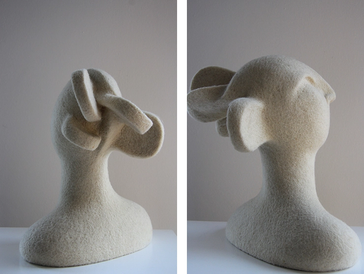 Esculturas realizadas con vellón de lana cardado natural por Teresa Rancaño
