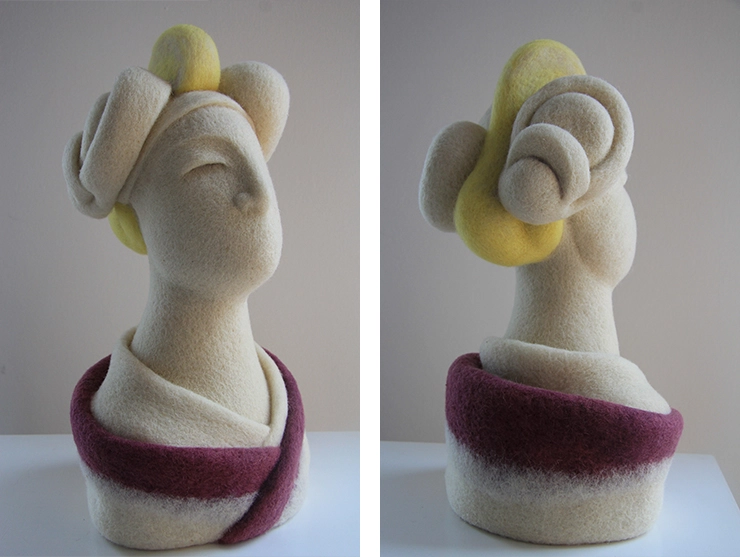 Esculturas realizadas con vellón de lana cardado natural