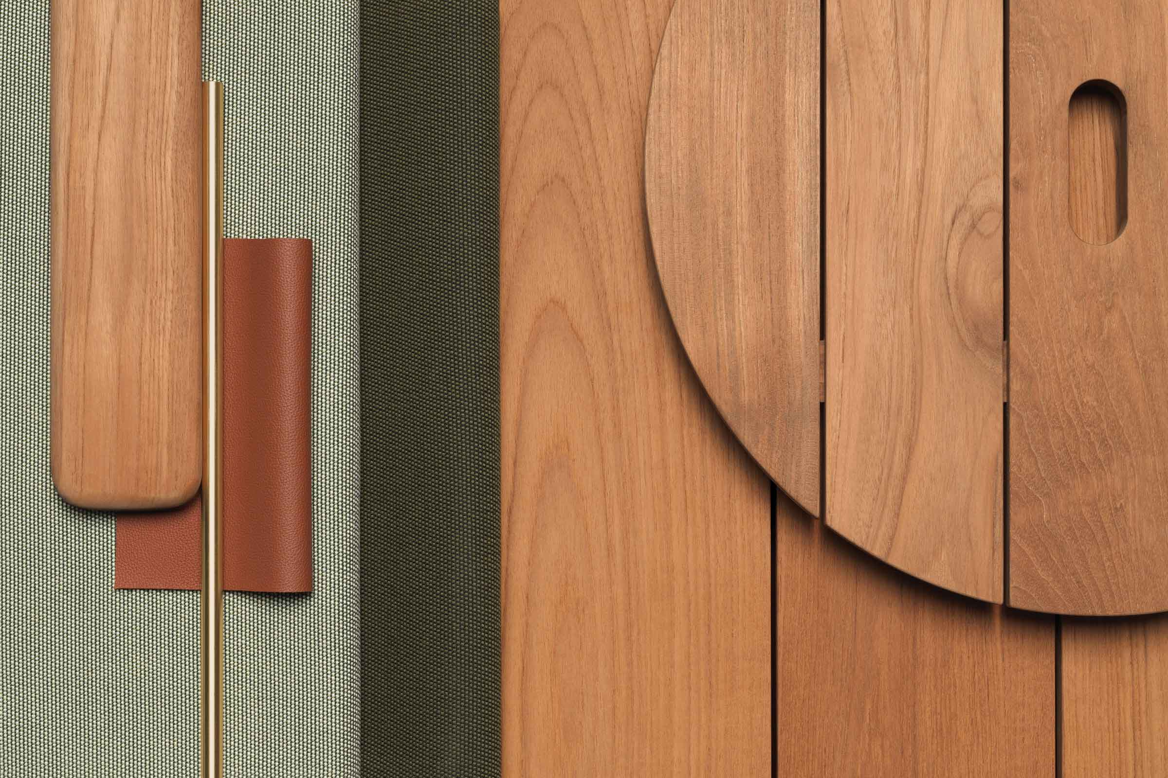 detalle de la madera de teca y tejidos