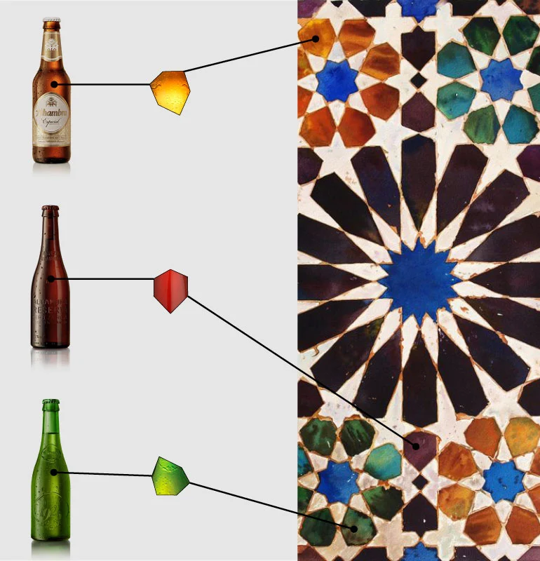 Los colores de los azulejos que adornan las paredes de la Alhambra