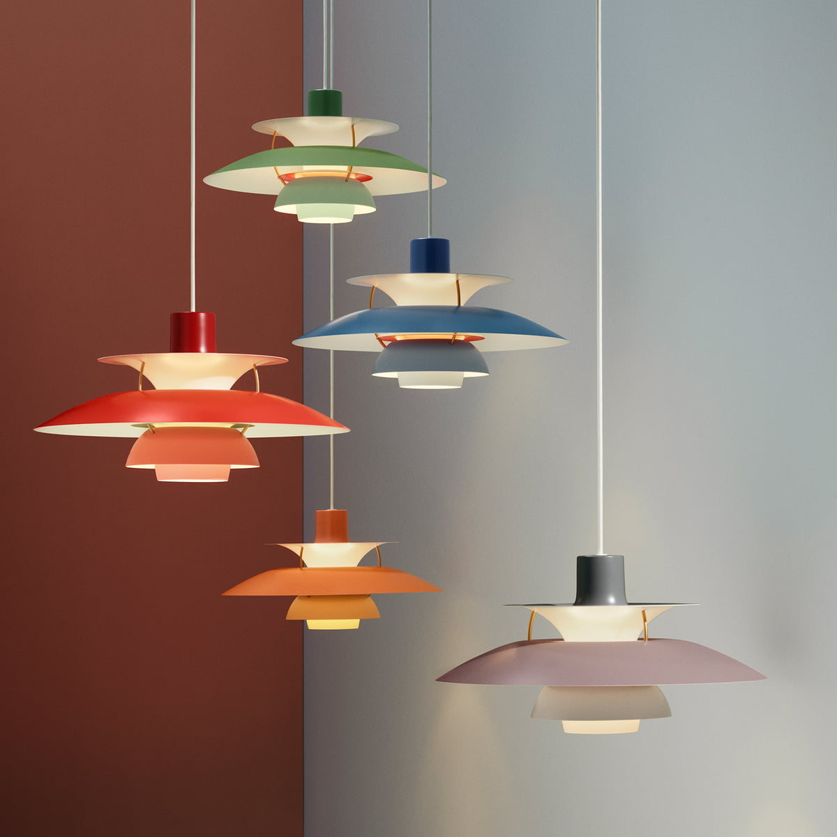 lámparas ph5 en varios colores de poul henningsen
