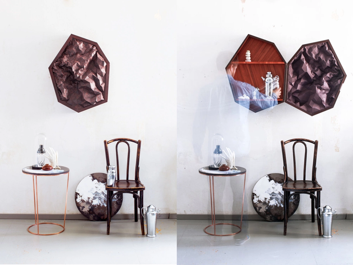 Septagon mueble-bar poliédrico concebido con el artista Sebastian Neeb