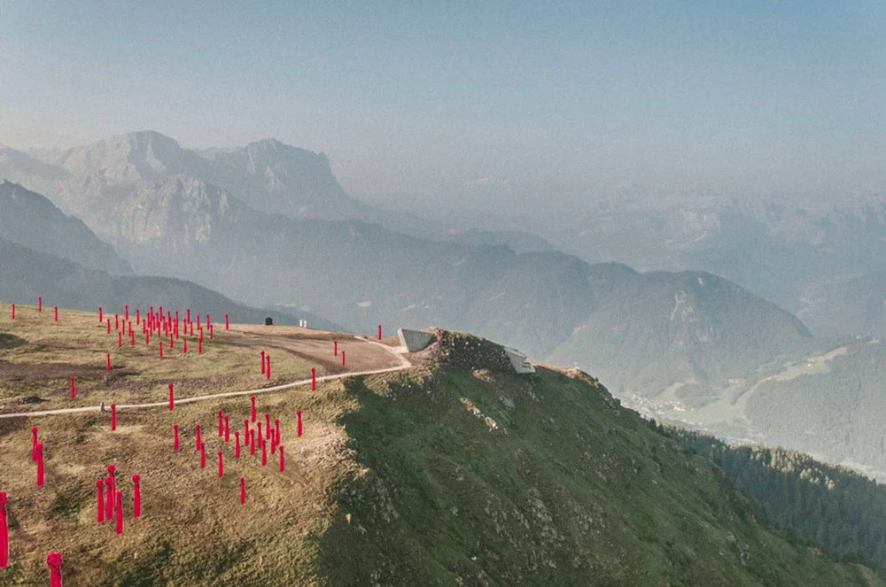 «Garden», el jardín de rosas rojas colgantes con una larga estela obra de Qai Jiang