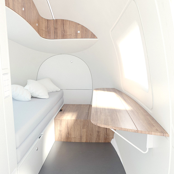 interior de microcapsule, la cama puede albergar a dos adultos