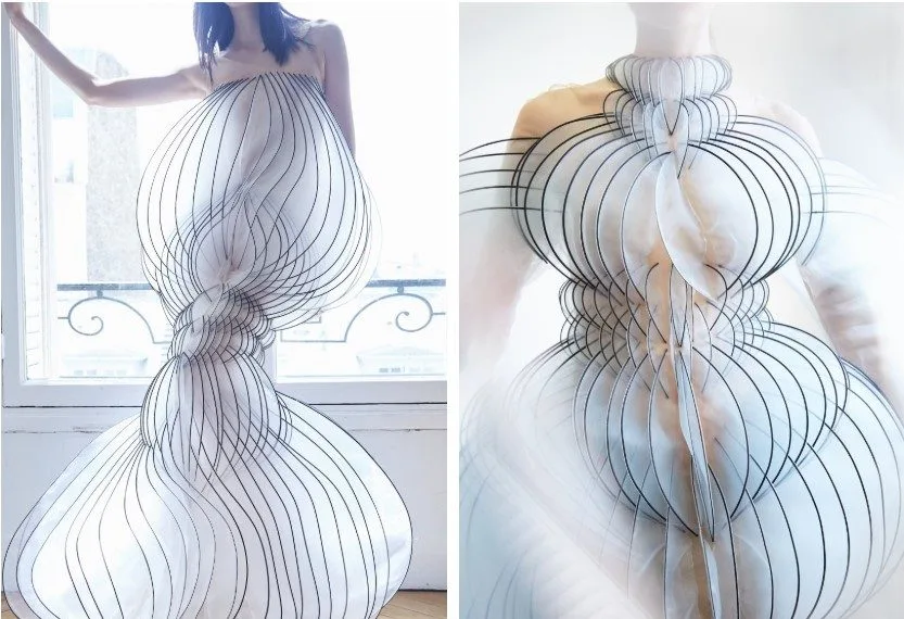 detalle de las ondas y sedas del vestido epicycle de iris van herpen