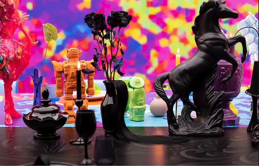 figuritas pintadas en color negro para la decoración de la mesa