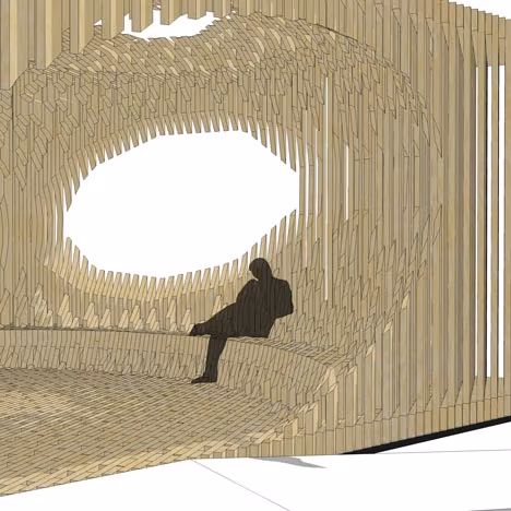boceto4 Boceto del interior del pabellón Genesis de David Adjaye con una figura sentada bajo una abertura ovalada