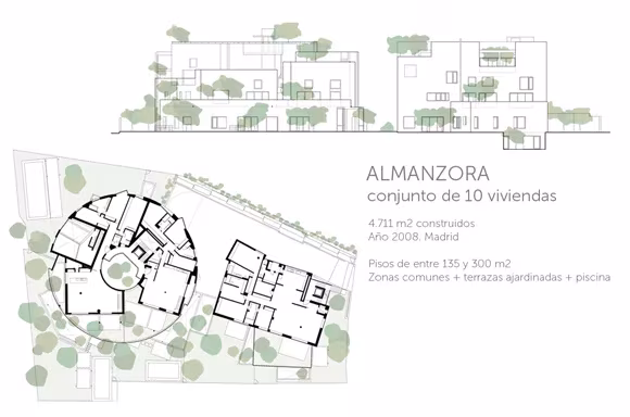 almanzora miniatura copy Plantas y alzado del conjunto Almanzora, diez viviendas de entre 195 y 300 m² con terrazas y piscina en Madrid