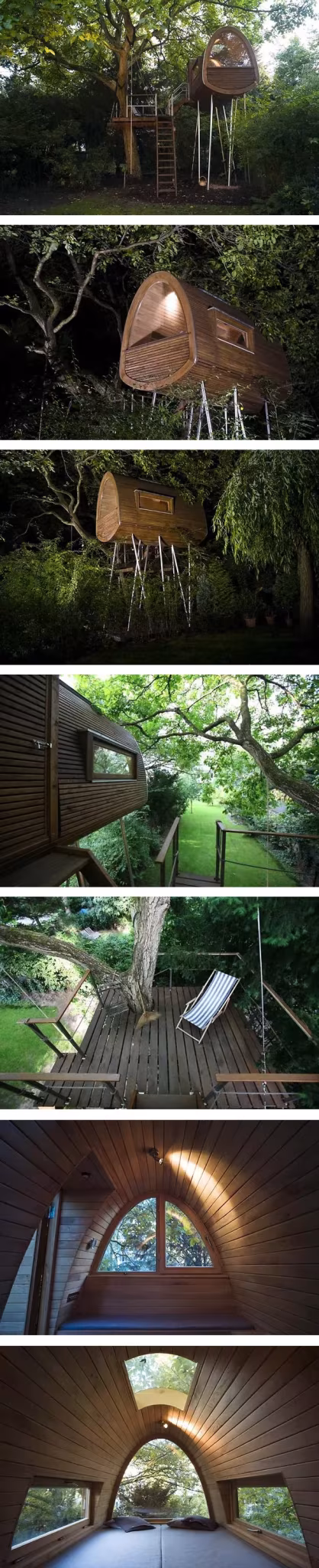 cabaña4 Cabañas prefabricadas de madera entre la vegetación, con vistas exteriores y estancia interior curva