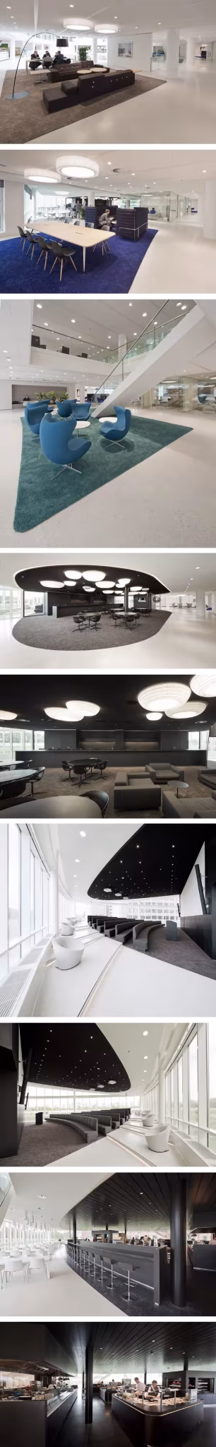 Eneco Headquarters black Interiores en blanco y negro de la sede de Eneco en Rotterdam, con salas y mobiliario circular