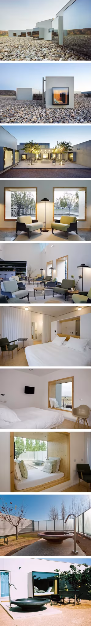 Estancias del hotel Habitaciones y volúmenes del hotel Aire de Bárdenas, en diez vistas interiores y exteriores