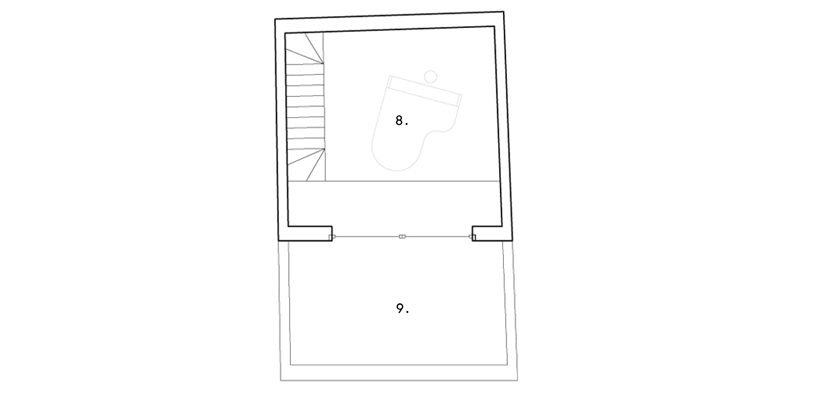 Plano de la planta superior de la Casa KCV con escalera y terraza