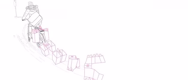 Boceto de las alforjas plegables Packtasche de Matthias Lechner y Philipp Moherndl sobre una bicicleta