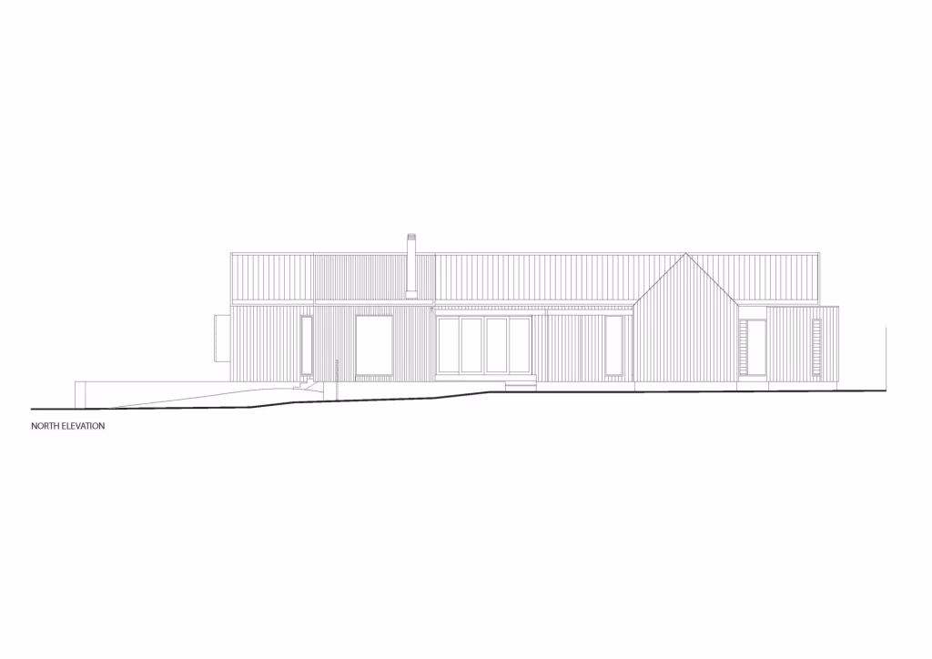 Alzado norte de Seaview House de Jackson Clements Burrows, volúmenes bajos alargados con cubiertas inclinadas