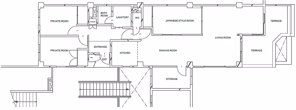 Plano del estado original del apartamento de Jiyugaoka antes de la reforma de Keiichi Kiriyama