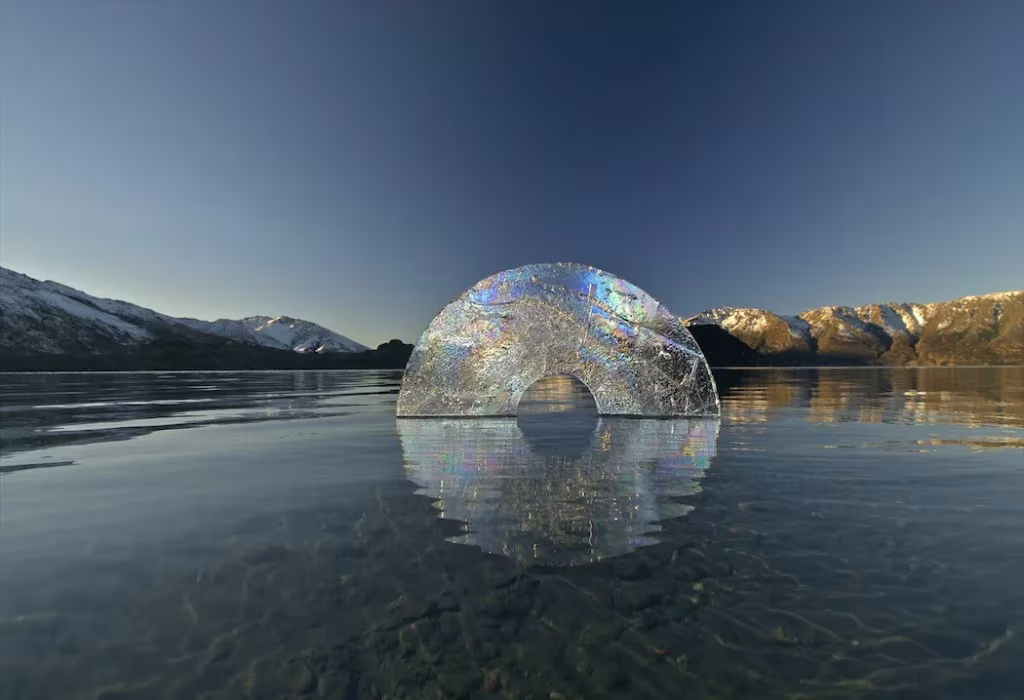 Escultura cirulo de la vida en hielo de Martin Hill