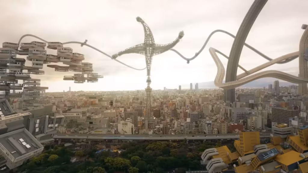 la mezcla de edificios sin alterar con edificios distorsionados