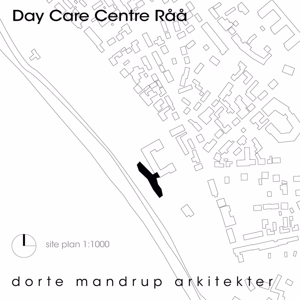 Plano de situación de la Guardería Råå de Dorte Mandrup junto a la costa de Helsingborg