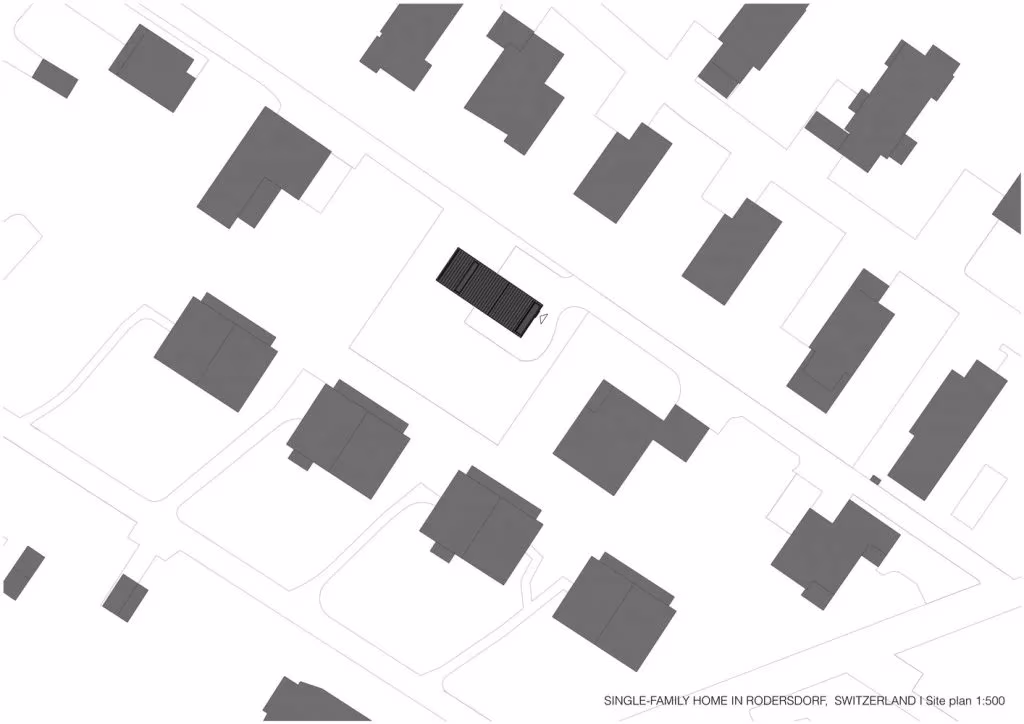 Plano de emplazamiento de la casa de Rodersdorf resaltada entre las edificaciones vecinas