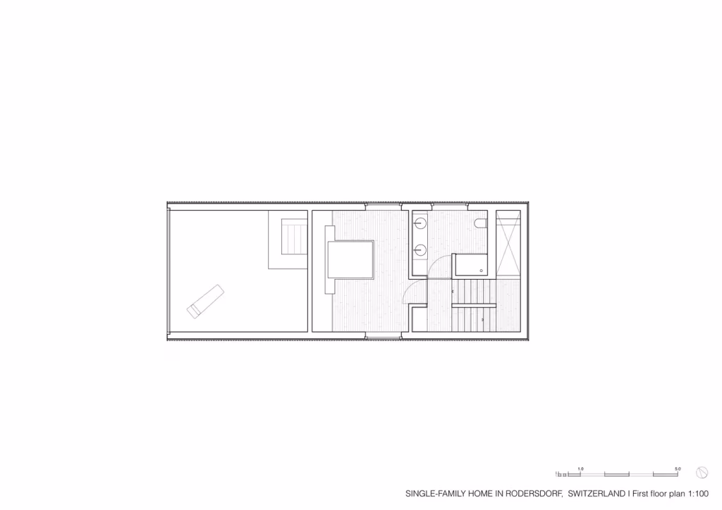 Plano de la primera planta de la casa de Rodersdorf con dormitorios, baño y escalera