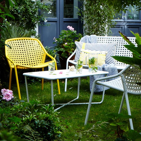 Banco para exterior Croisette de aluminio y fibras sintéticas de polietileno