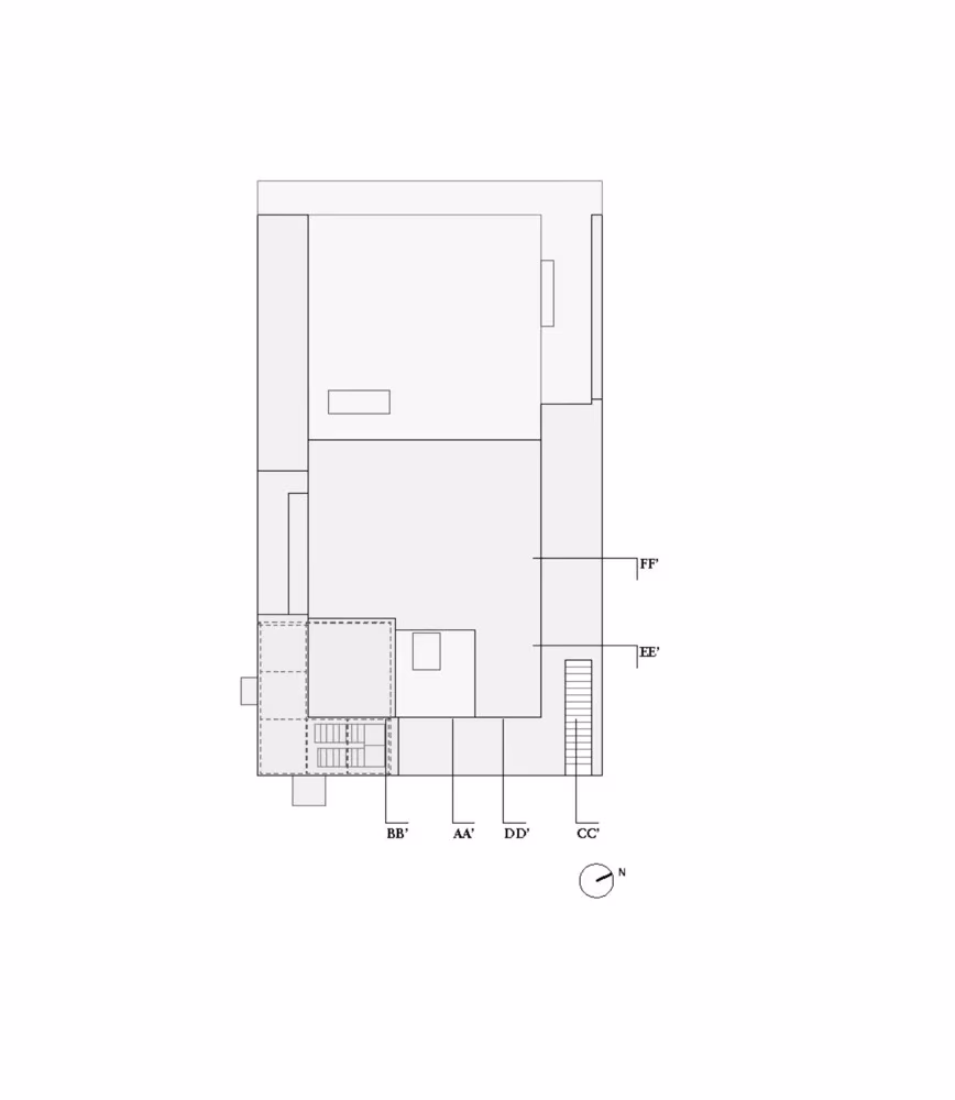 Plano de localización de los cortes de sección sobre la planta de The Courtowers