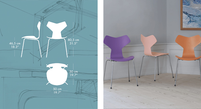 Detalle medida y acabados de la Silla Gran Prix de Arne Jacobsen