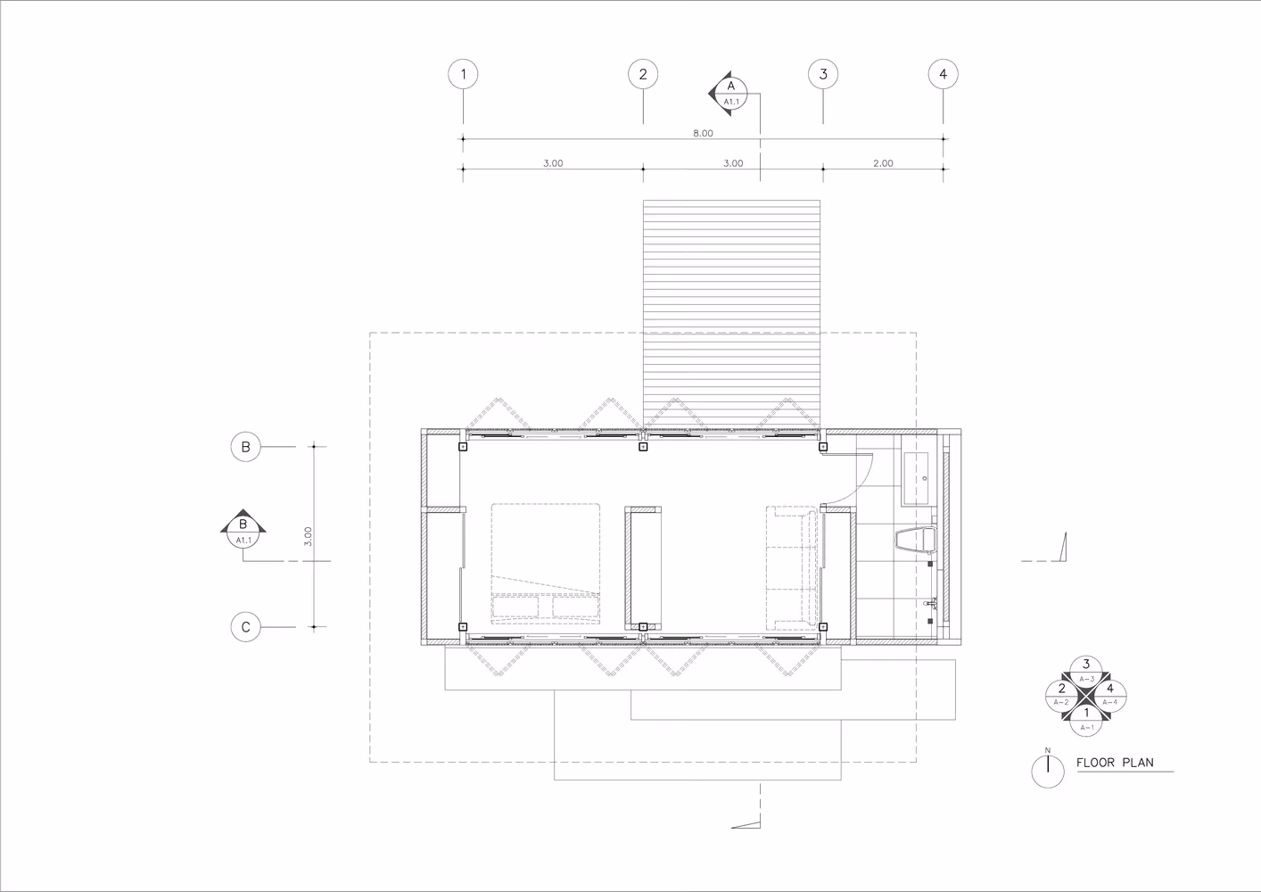 Planta de la Phatthalung House con la estancia principal y la plataforma de acceso, en el sur de Tailandia