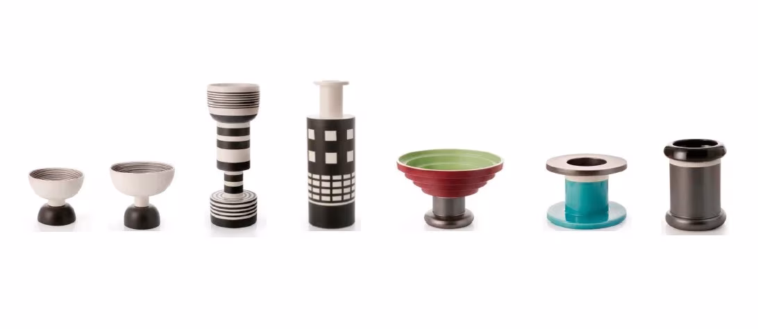 Hilera de cuencos, copas y jarrones de Bitossi Ceramiche con dibujos de líneas y cuadrados