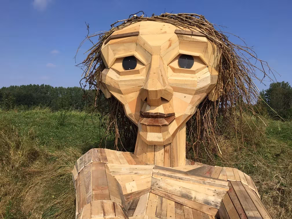 Trine gigante de madera en la colina