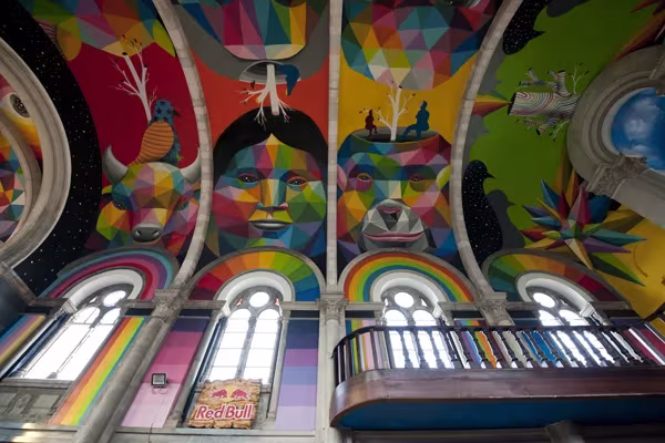 pintura sobre boveda de la iglesia de santa barbara de llanera