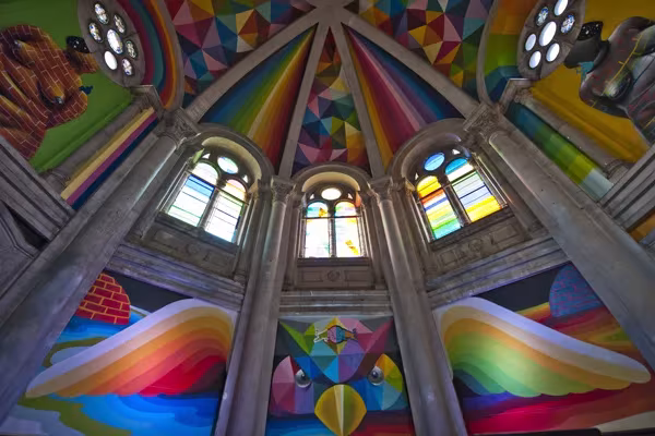 pintura de la cupula de la iglesia de santa barbara de llanera