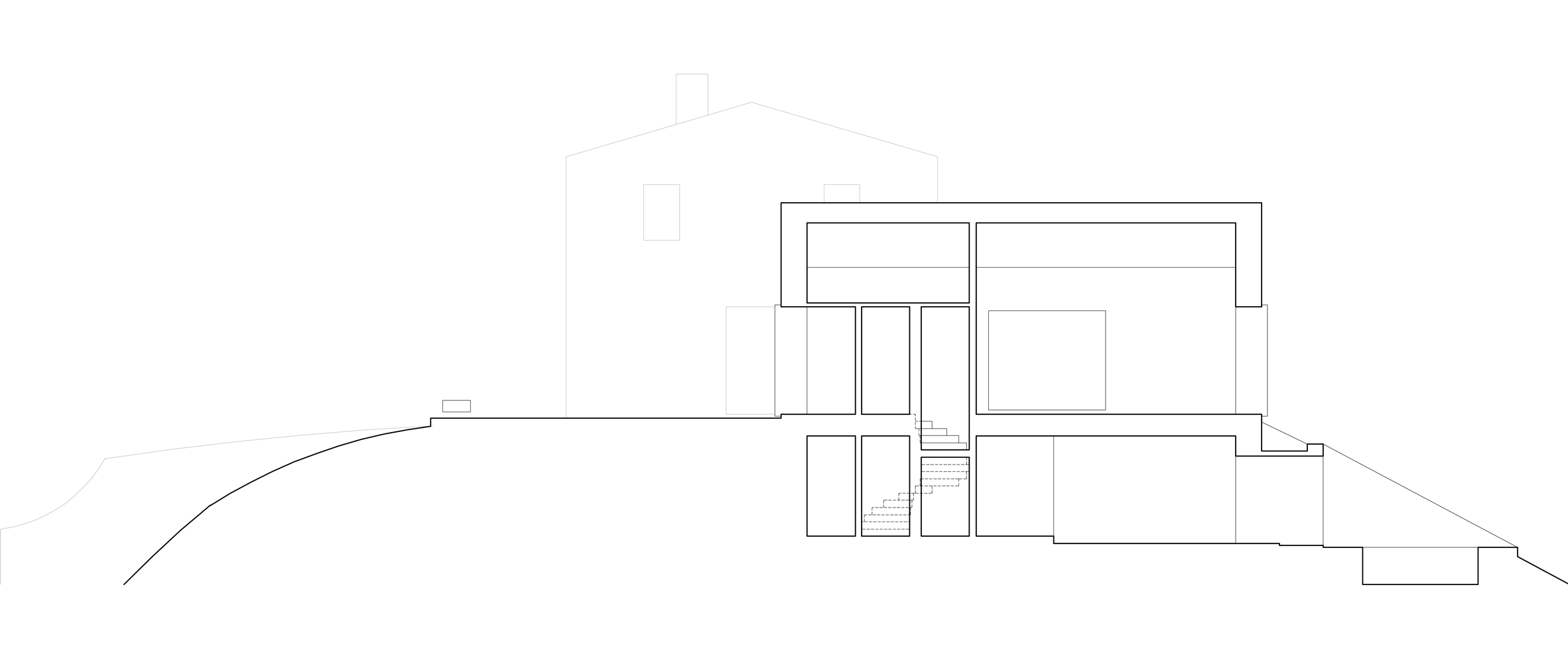 Sección de la AP House de GGA Architects adaptada a la pendiente de la colina de Urbino