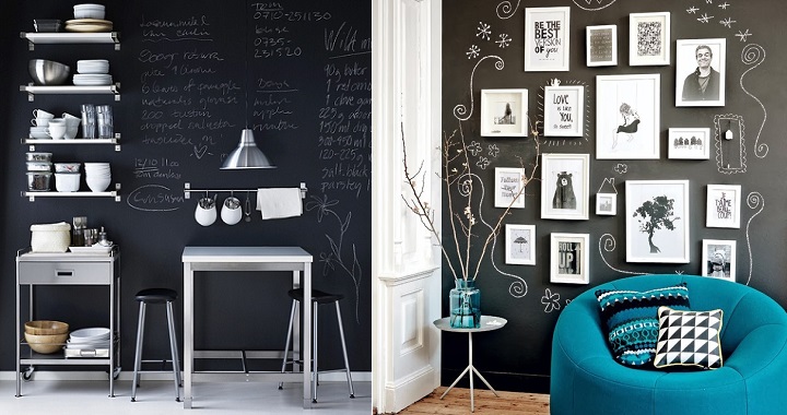 pared decorada con pintura de pizarra