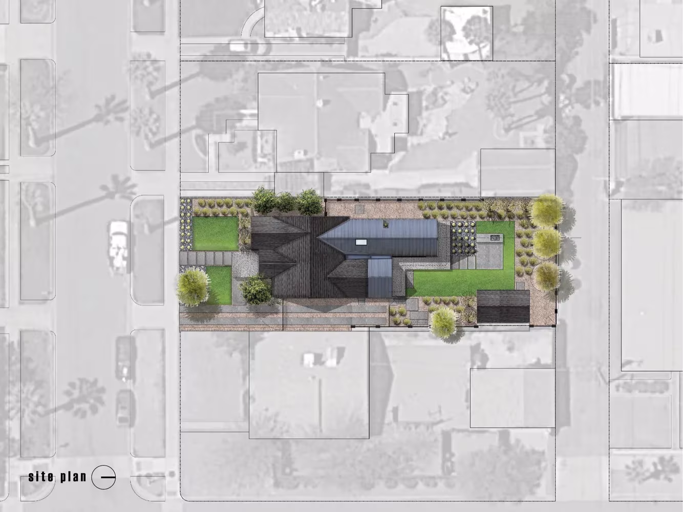 Plano de emplazamiento de la Renovación Escobar de Chen + Suchart Studio con el patio verde de la casa de Phoenix