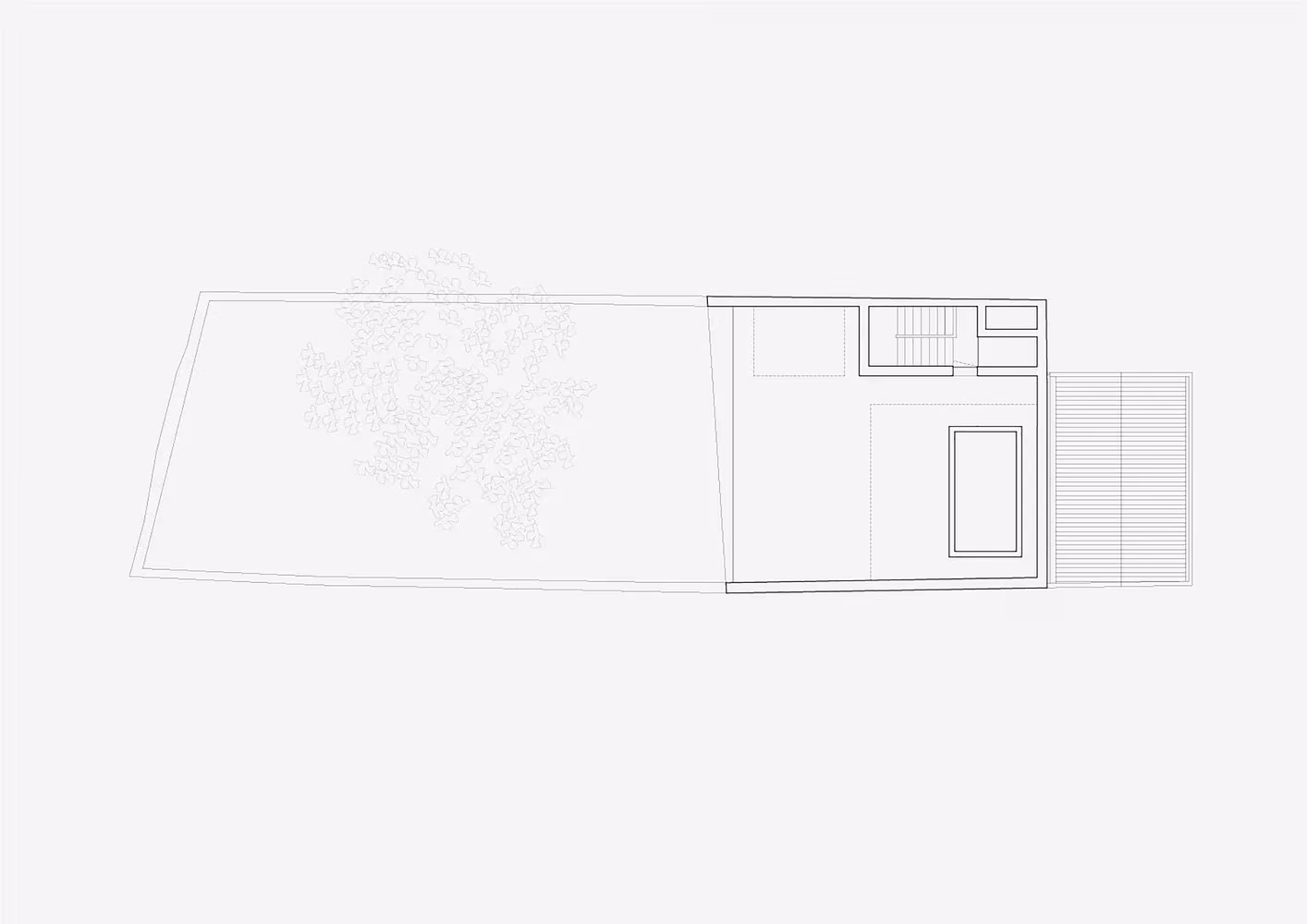 Planta segunda de la Casa Brotero de phdd arquitectos con la terraza y el árbol del jardín, Lisboa