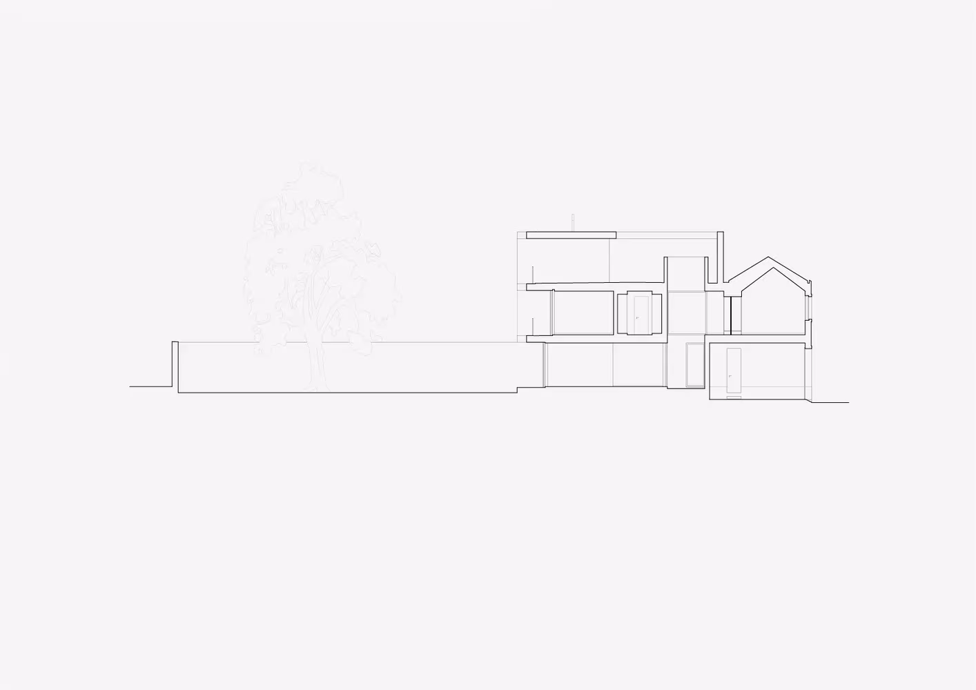 Corte AA de la Casa Brotero de phdd arquitectos que muestra las plantas y la cubierta a dos aguas, Lisboa