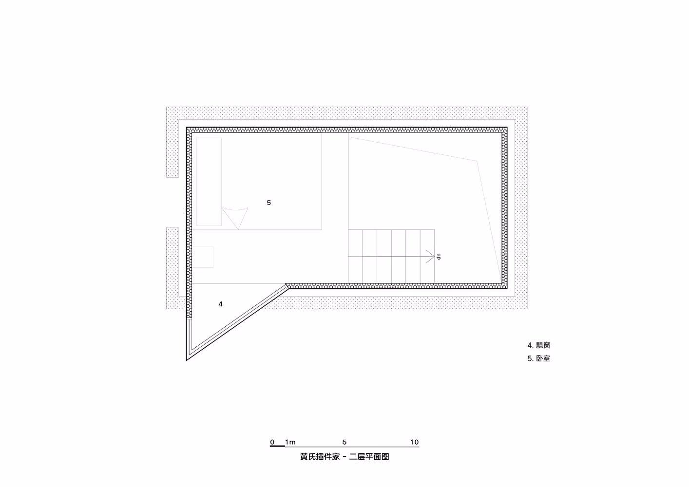 Plano de la segunda planta de la Plugin House de PAO con escalera y forma trapezoidal