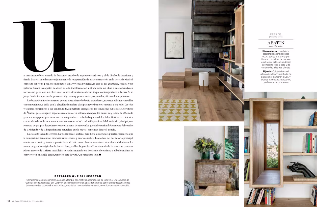 Página de Campo Libre en Nuevo Estilo con fotografías de librería, escalera de acero y rincones de la reforma de Ábaton
