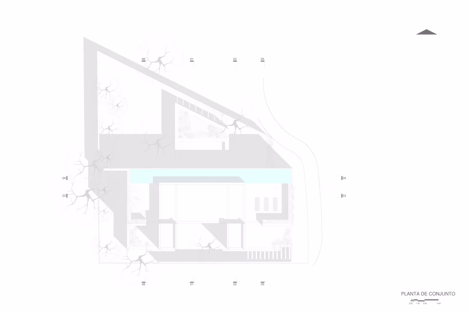 Planta de azotea de Genius Loci, de Gabriela Carrillo y Tescala, con la piscina sobre la parcela triangular de Monterrey