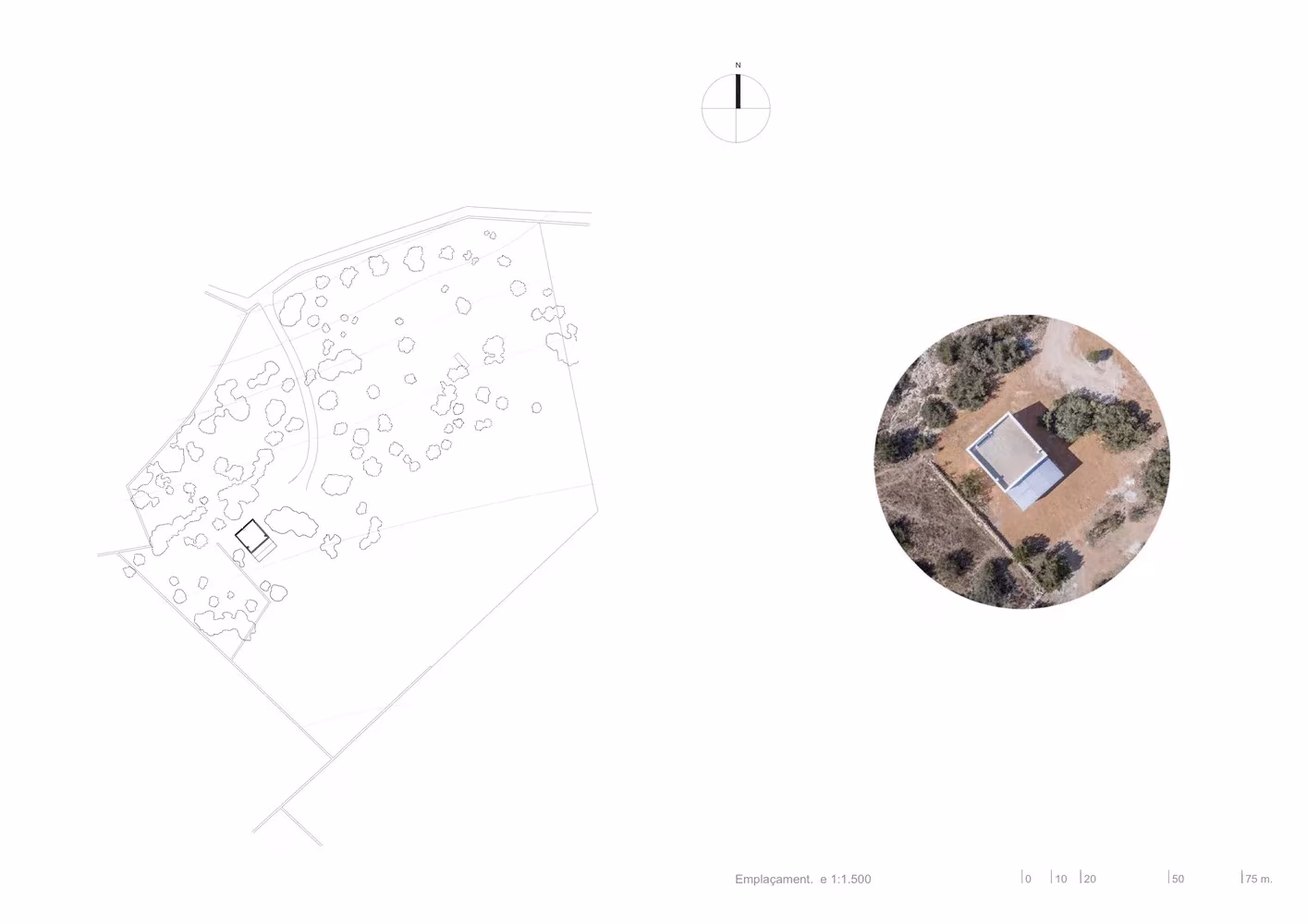 Plano de situación de Can Xomeu Rita en Formentera, con un detalle aéreo de la parcela