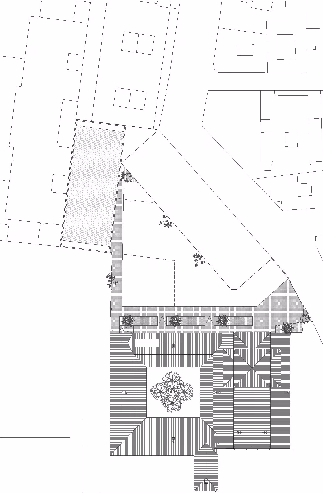 Plano de planta del Colegio San Fernando de Granada con su patio central, rehabilitado por Elisa Valero