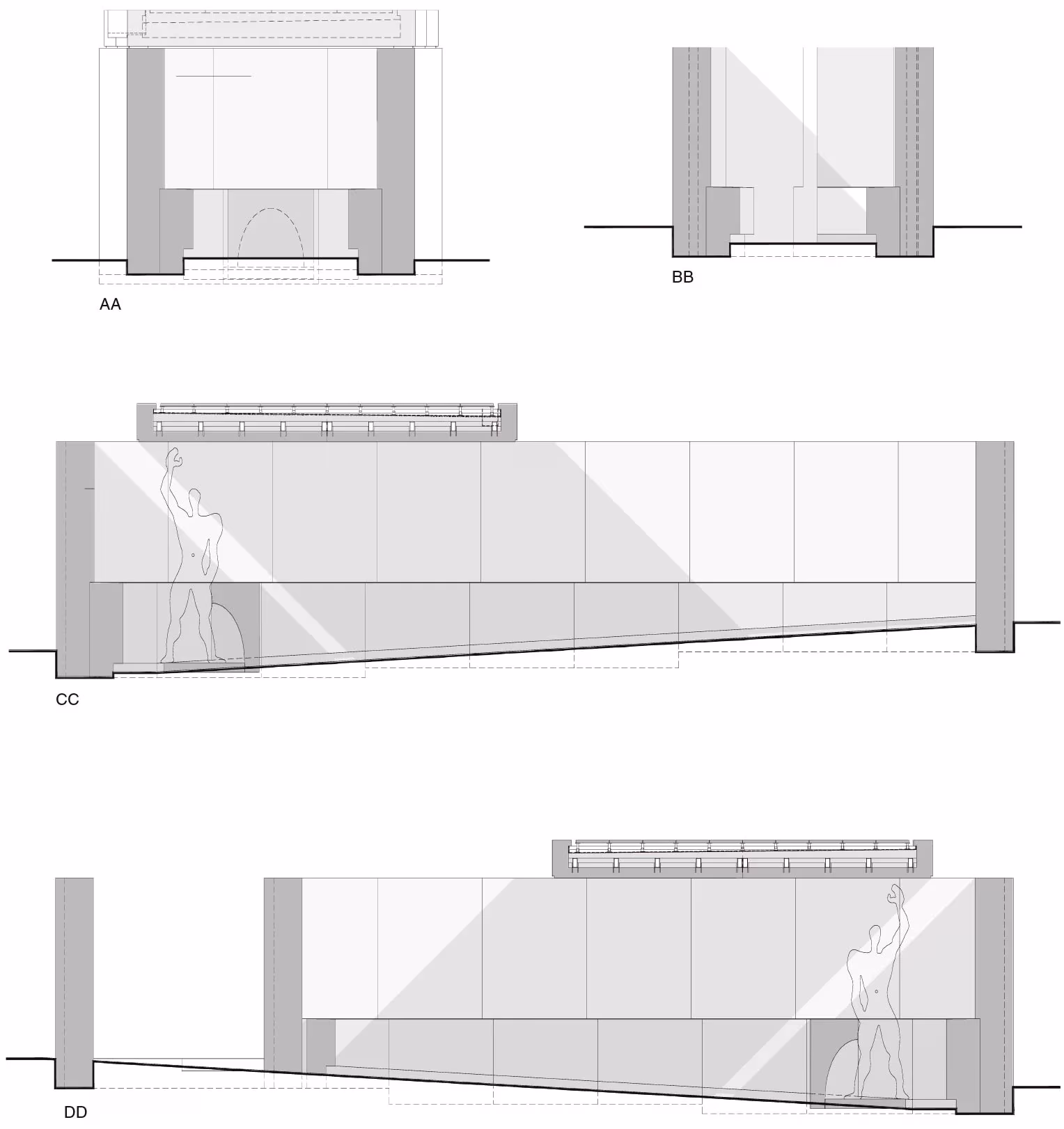 Plantas, alzados y secciones de la capilla de Souto de Moura para la Bienal de Venecia