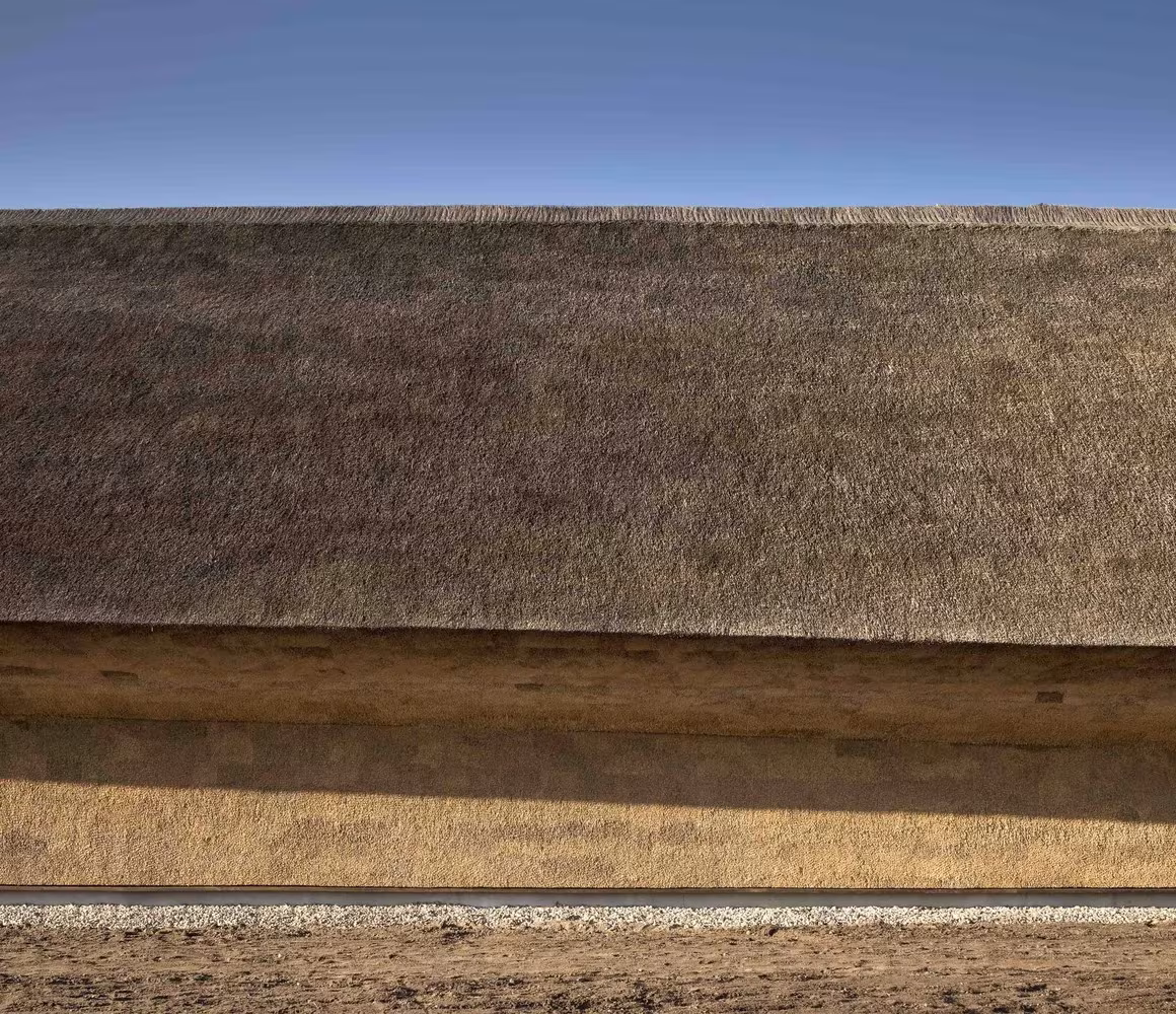 Detalle de la cubierta de paja y caña del Centro de Interpretación del Mar de Wadden, en Jutlandia