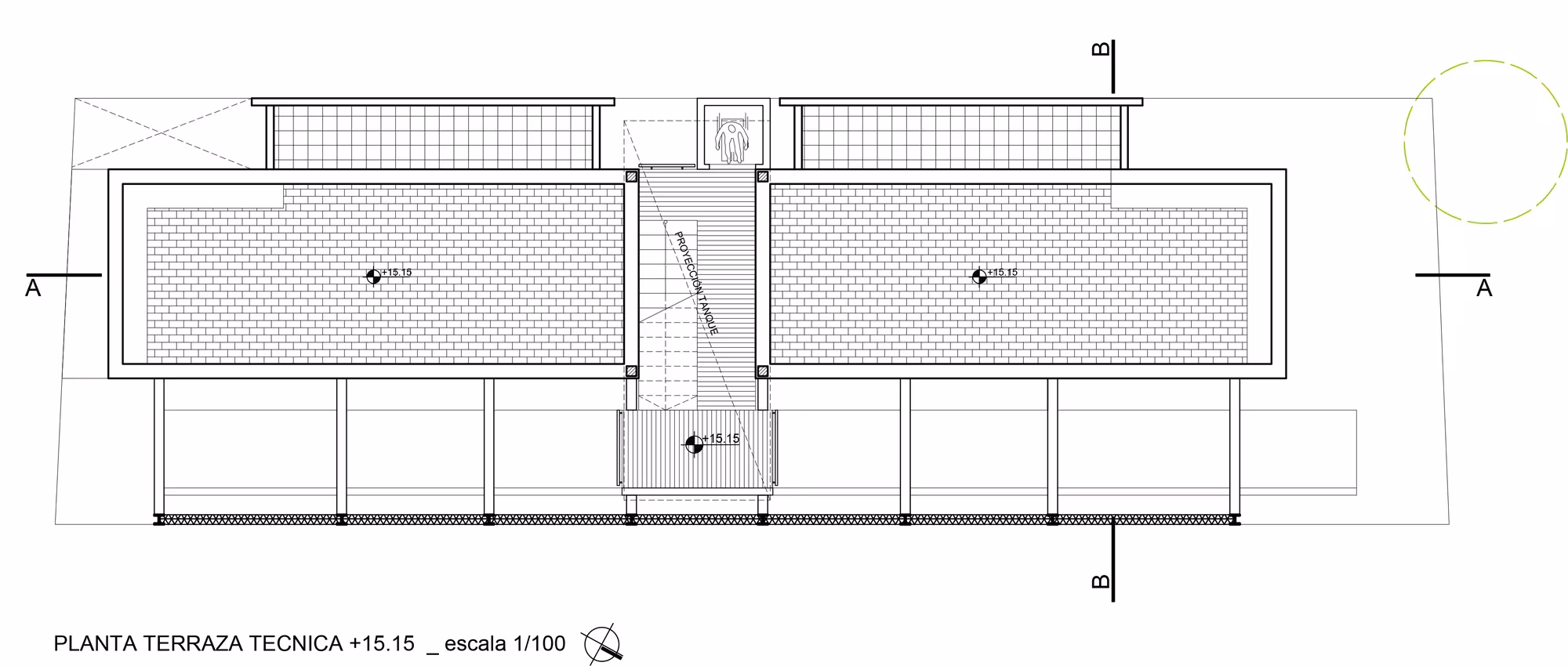Planta de la terraza técnica del edificio Valois de tierra compactada, del arquitecto José Cubilla