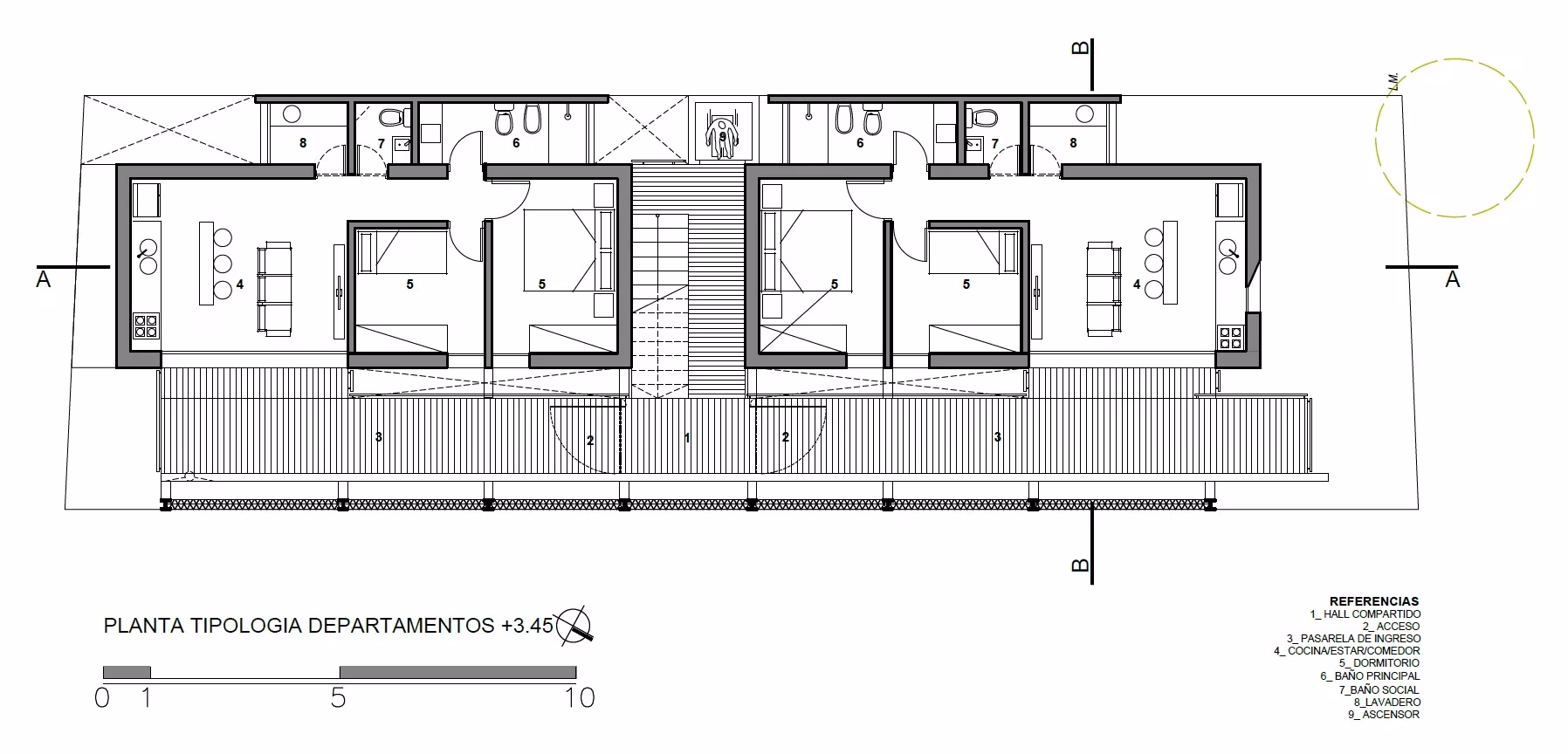 Planta tipo de los apartamentos del Edificio Valois de José Cubilla
