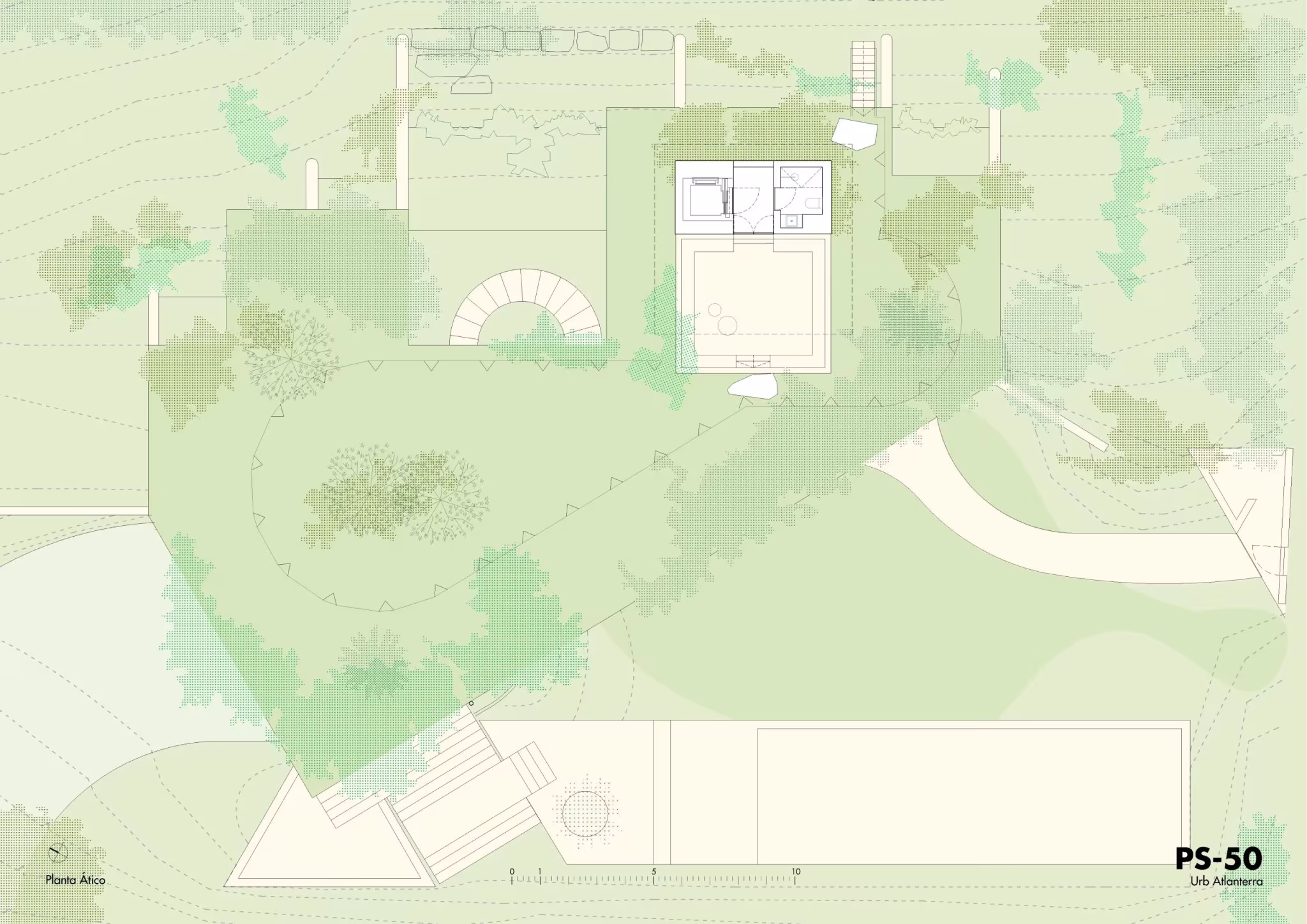 Plano de la cubierta vegetal y la parcela del refugio de Langarita Navarro